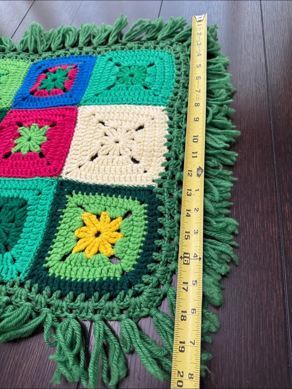 Vintage Handmade Green Multi-Color Crochet Table Runner holiday decor